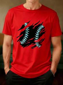 Camia Negra con Estampado de Béisbol en Azul Cian - Diseño de Costuras de Pelota de Béisbol con Efecto Rasgado - Ideal para Deportes, Actividades al Aire Libre y Estilo Casual Ideal para regalar. Camisetas para mujer, camisetas para hombre, camisas > Elegantes. Estilo bohemio. Blusas suaves, transpirables y cómodas para mujer, ideales para primavera, verano y otoño, perfectas para vacaciones, viajes y uso diario, y para ver partidos. - Rojo - Ver 7