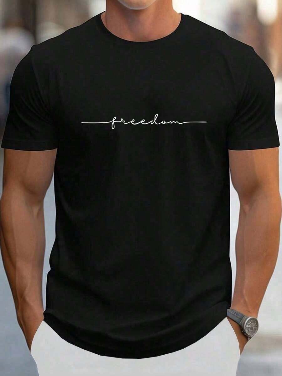 Hombres Camiseta con estampado de letra - Negro - Ver 1