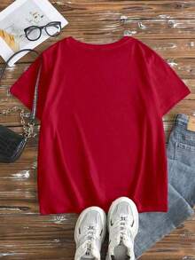 Camiseta Holgada Sencilla Mujer Estilo Moderno Playera de algodón suave para mujer, camisetas de mujer con la impresión de la cruz y la frase 'I CAN DO ALL THINGS . . . ', camiseta casual de manga corta con estampado gráfico de fe para mujer, verano. Camiseta Mujer Estampado Gráfico  Verano 2026 - Rojo - Ver 3
