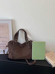Retro Minimalist Large Capacity Fashion Student/Work Commute Tote Bag - Coffee - View 4