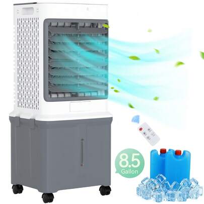 8.5 Gallon Evaporative Air Cooler, 3-In-1 Swamp Cooler With Detachable Tank, 120° Oscillation & Remote Control, 1-7H Timer Sleep Mode, Portable Cooling Fan For Indoor Living Room, Bedroom, Patio, Garage