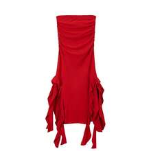 2024 Primavera/Verano  de moda europea y americana nuevo vestido Irregular ajustado a la cadera con un hombro para mujer - Rojo - Ver 5