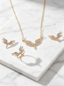 Bộ 3/4 mặt dây chuyền hình cánh thiên thần bằng thép titan đính đá, bộ dây chuyền cánh thiên thần sáng tạo, quà tặng cho bạn gái/vợ. - Vàng - Xem 2