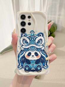 1个时尚熊猫图案不规则奶油色波浪纹手机壳，兼容Galaxy S23/S24/S25/S26/A57/A37/A17/A07，//纯安卓系列，日常使用 - 白色 - 查看 5