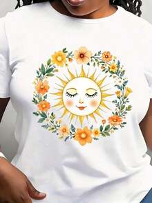 Boho Spiritual Shirt With Sun Design, Cute Bohemian Shirt, Vintage Shirt For Women, Spirituality T-Shirt, Retro Floral Shirt, Gift For Her - 白色 - 查看 6