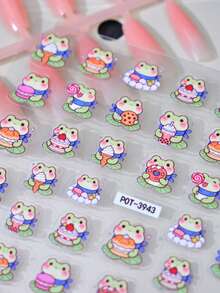 1 miếng dán móng tay hình ếch mềm mại, dập nổi, chủ đề hoạt hình, bề mặt bóng, hình dạng bất đối xứng, không mùi, lựa chọn quà tặng hoàn hảo cho phụ nữ trong các dịp lễ hội. - Nhiều màu - Xem 3