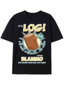 Camiseta de verano con letras y cuello redondo, dise?o divertido de manga corta para hombre, una serie de camisetas negras casuales e interesantes - Negro - Ver 1