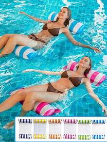 Hamaca inflable de estética premium con almohada ergonómica y diseño a rayas, tumbona flotante de PVC reforzado de alta flotabilidad, silla flotante de malla reutilizable, cama de agua flotante para adultos hombres y mujeres, accesorio inflable para piscina, esencial de playa, flotador de piscina - Multicolor - Ver 12