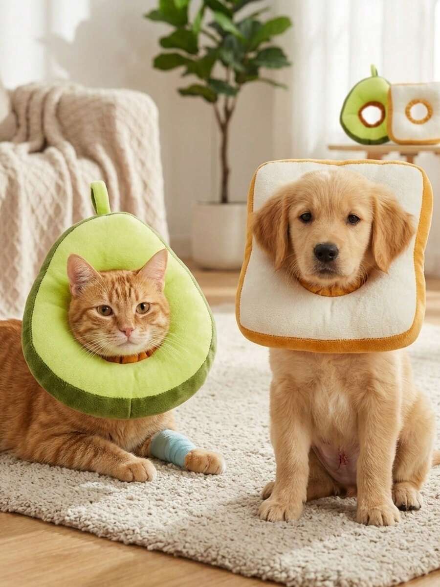 PETSIN 1 件宠物卡通牛油果项圈;面包项圈;宠物伊丽莎白项圈;柔软猫狗项圈;宠物防舔防抓宠物项圈宠物用品 - 彩色 - 查看 1