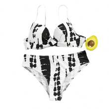 Retro Sexy Lace-Up Cross Bikini Swimsuit With Printed Design And Underwire, High-End Swimwear - Black and White Flowers - View 7