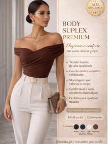 Women's Off-Shoulder Blouse In Premium Supplex Fabric – Elegance - 黑色 - 查看 3