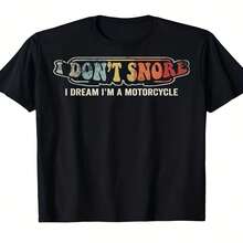 Camiseta divertida y decorada exclusiva para el Día de la Independencia/Día del Padre con el eslogan "No ronco, sue?o con ser una motocicleta". Camiseta informal de cuello redondo, suave y de tejido grueso (tallas S-XXXL). Regalo de cumplea?os perfecto para los amantes de las motocicletas. Camiseta estampada de manga corta para verano de 2026, 180 g. - Negro - Ver 1