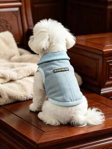 Misty Blue Collar Sleeveless Letter Print Tank Top, Suitable For Pets - Dusty Blue - View 4