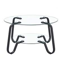 Retro Minimalist Style Metal Frame Double Layer Tempered Glass Coffee Table, Add A Touch Of Elegance To Your Living Room - Black - View 1