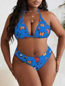 Conjunto de bikini de 3 piezas con estampado de mariposa para mujer de talla grande, para playa de verano - Multicolor 3 - Ver 4