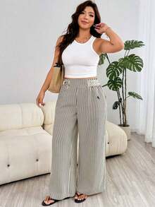 Pantalones casuales nuevos para otoño/invierno 2025, adecuados para salidas, uso diario casual, fiestas, ir al trabajo, volver al colegio, citas, hogar, fiestas de cumpleaños y múltiples ocasiones.Corte relajado, cintura elástica, pierna ancha, - Blanco y Negro 2 - Ver 5