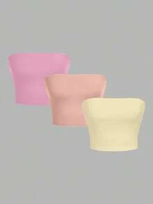 3 piezas Tops femeninos casuales ajustados sin tirantes adecuados para el verano - Multicolor 4 - Ver 1