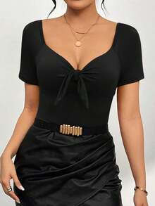 Camiseta De Verano Roja Y Tejida Romántica Para Mujer Para San Valentín - Negro - Ver 3