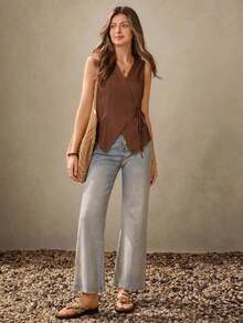 estilo BOHO casual de estilo campestre estadounidense en color crema amarillento, con tirantes delgados, adecuado para maestras, oficina, viajes, con aspecto vintage. Blusa de verano para mujer en color amarillo claro, top de verano para muj - Marrón - Ver 4