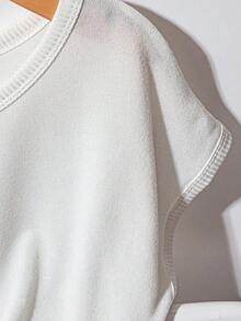 Camiseta casual de verano de unicolor para mujer, versátil, con decoración de botones - Blanco - Ver 4