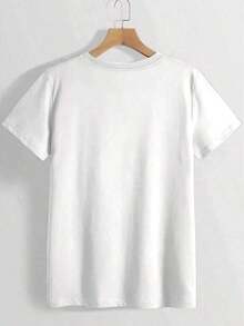 camiseta de algodón puro para mujer con estampado de letras, diseño sencillo, cómoda y transpirable, adecuada para uso diario informal, versátil, muestra un estilo natural y elegante, esencial para fiestas de verano, entrega local, holgada y cómoda para el verano. 100% algodón, todos los diseños están impresos. Unisexo. - Blanco - Ver 2