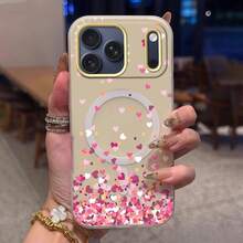 Funda para teléfono: Funda protectora con corazones dispersos, nuevo estilo dulce y genial, elegante y atrevida, funda magnética de gelatina con diseño navideño de dibujos animados 2 en 1, compatible con la serie  17.Adecuado para varios modelos de  17, 16, 15, 14, 13, 12, 11, Plus, Air, Pro Max - Amarillo - Ver 7