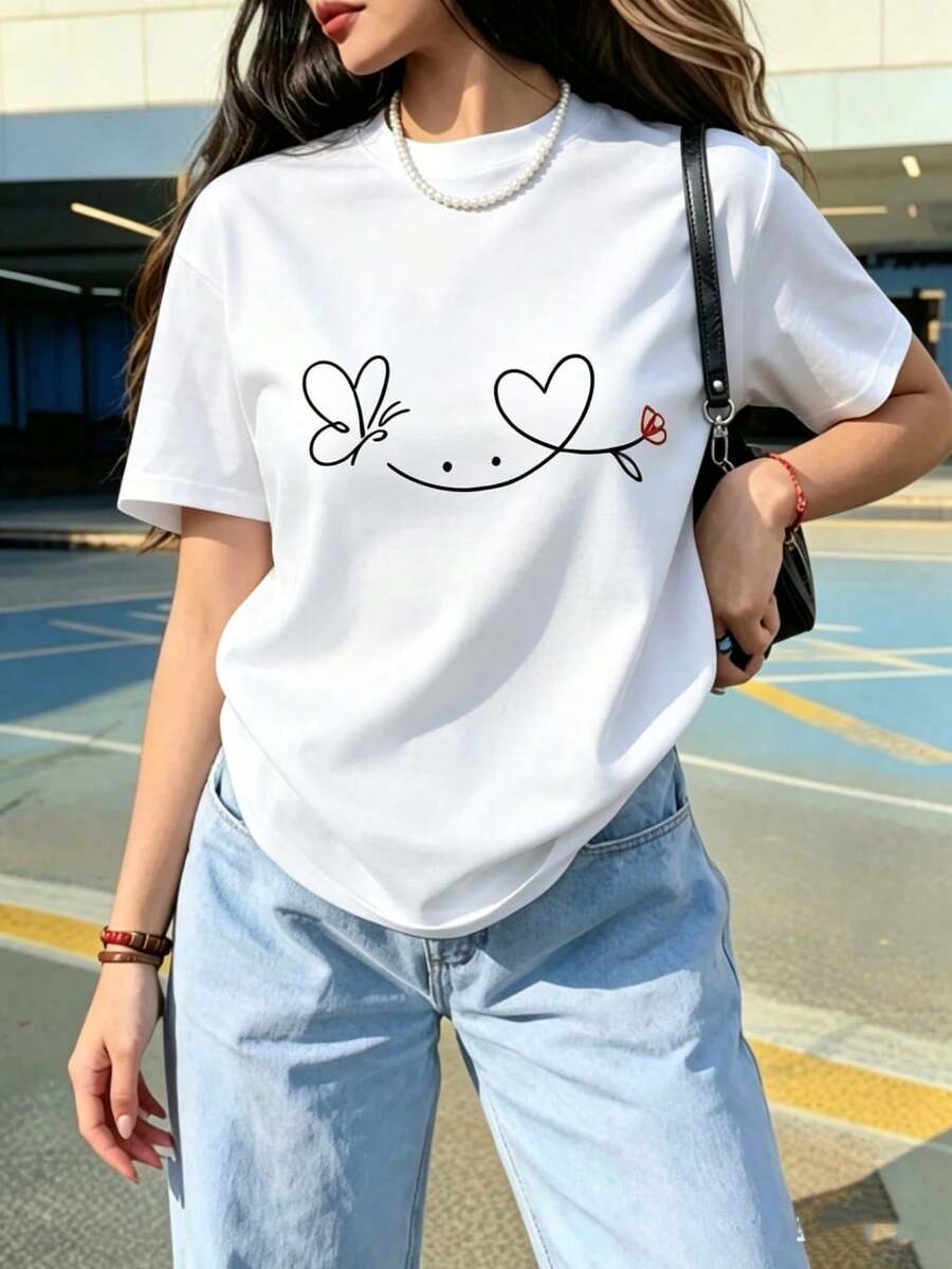 ClassicA Camiseta Casual de Verano para Mujer,% Algodón, con Cuello Redondo, Transpirable para Primavera/Verano/Otoño, Lavable aáquina, Adecuada para Conjuntos Deportivos Casuales, Cómoda y Fresca, Camiseta de Manga Corta para Mujer. - Blanco - Ver 1