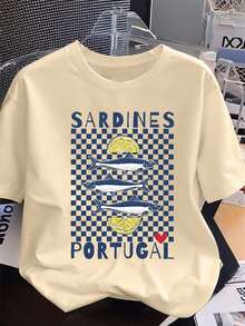 Camiseta estampada Vintage Sardines: Camiseta Portugal Coastal .vestido casual - Albaricoque - Ver 1