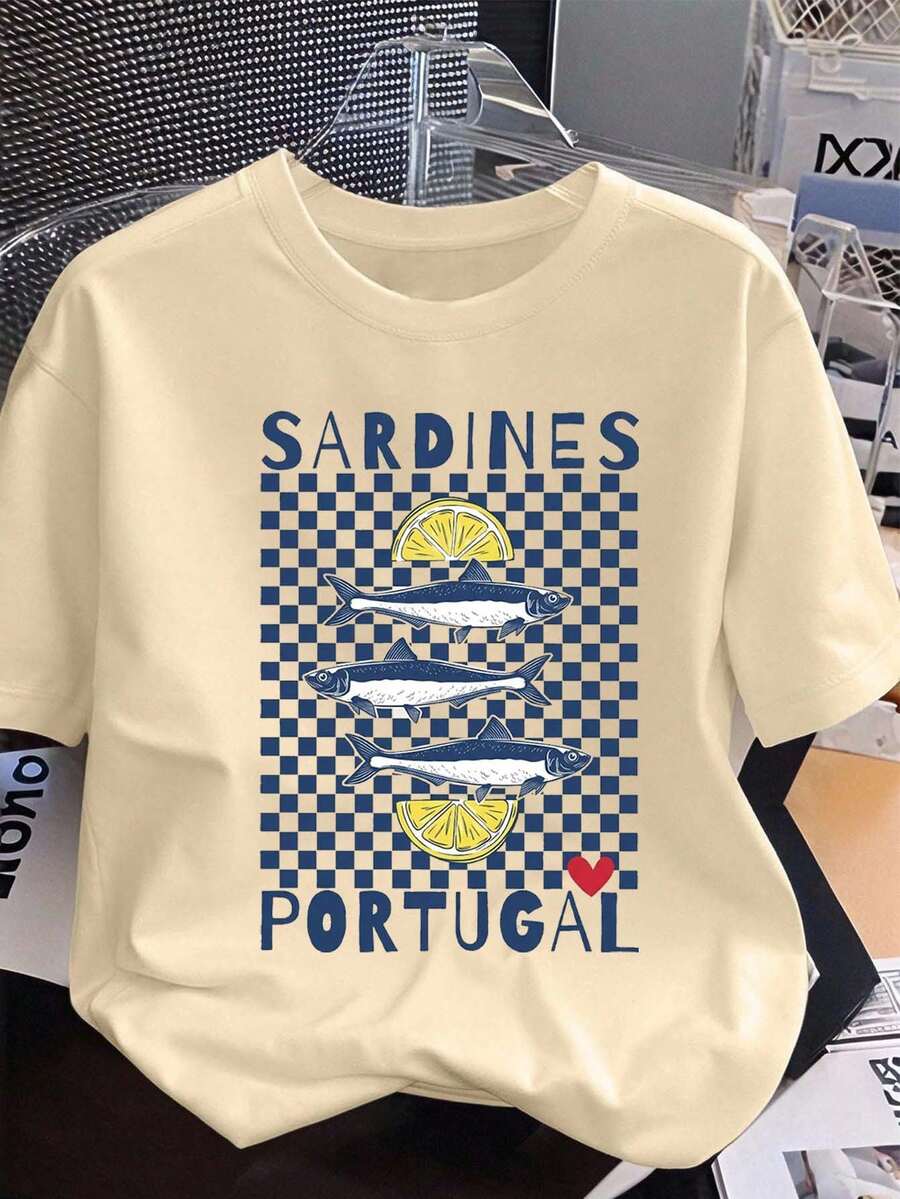 Camiseta estampada Vintage Sardines: Camiseta Portugal Coastal .vestido casual - Albaricoque - Ver 1