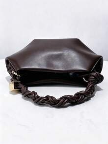Women's Fashion Woven Knot Soft Leather Cloud Handbag - Coffee - View 8