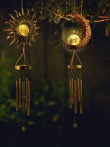 1pc Sun And Moon Shaped Solar Wind Chime Light - Weatherproof Outdoor Decoration, Suitable For Garden, Porch And Patio, LED Lighting Wind Chime, With Automatic Dusk To Dawn Sensor - Multicolor - View 3