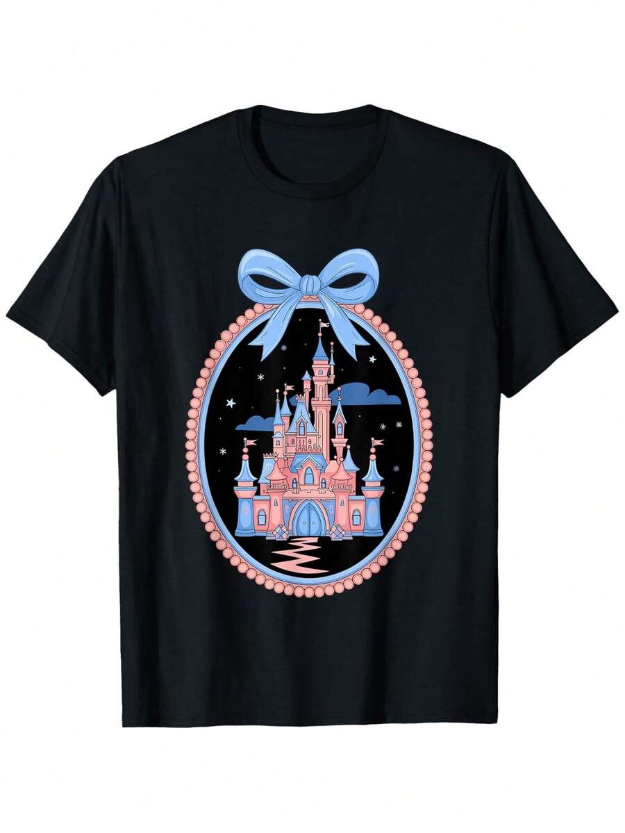 CamisetaversátilCamiseta de Castillo de Cuento de Hadas Mágico para Hombre y Mujer 2026-Diseño rosa suave y estilo princesa, con estrellas y lazos brillantes, camiseta casual de manga corta y cuello redondo, adecuada para fiestas temáticas, uso casual y para todas las estaciones (tallas S-XXXL). Tallas unisex para adultos y jóvenes disponibles, Camisetasparahombrecamisetasparamujer,estampadosdeanimeropaesencialparaapoyarelMundial,camisetasgráficosparaniños,adecuadasparaelusodiario,camisetasparahombrecamisetascontemáticodeveranode2026 - Negro - Ver 1