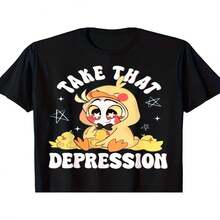 Camiseta informal de  de manga corta y cuello redondo de algodón con estampado gráfico de dibujos animados. - Negro - Ver 1
