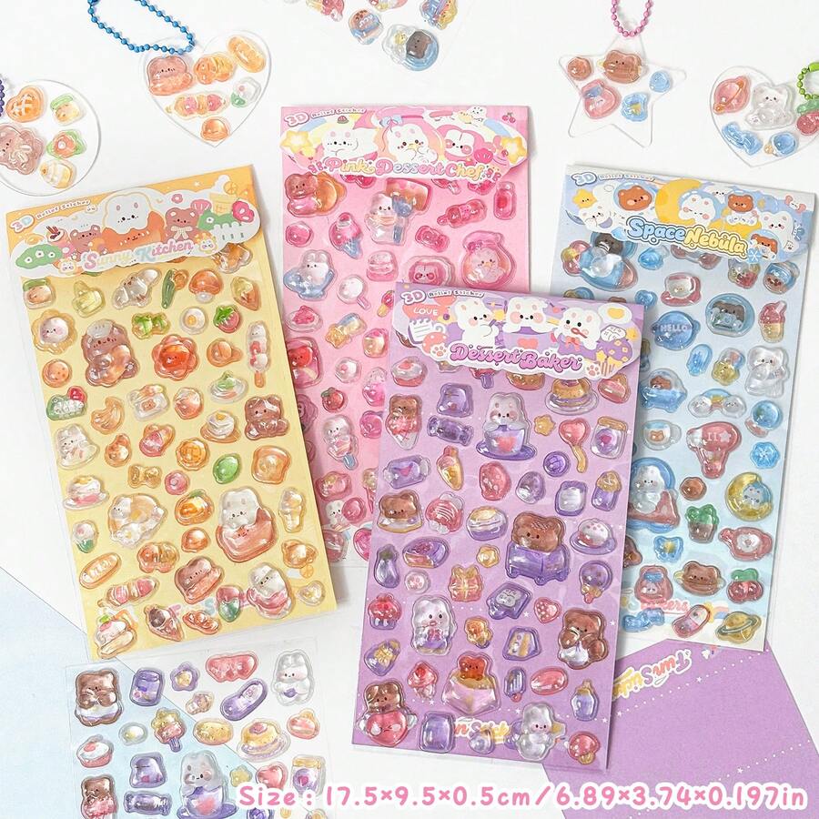 3D Stereo Fun Stickers, Embossed Sticker Decals, Cute Girl Crystal Stickers, 4 Styles Available, Versatile Materials, Cartoon Solid Phone & Cup Decorative Stickers - Embossed Crystal Stickers - View 1
