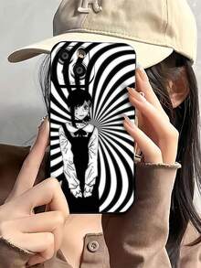 Tema hipnótico en espiral de chica anime monocromáticafunda de teléfono Fundas compatibles con ,Apple,VIVO,OPPO,,, y Honor.Fabricadas en silicona TPU,ofrecen protección contra golpes y caídas. - Negro - Ver 1