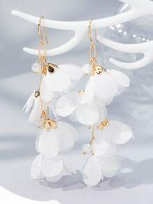 1 Pair Women's Elegant Fabric Flower Long Earrings, Suitable For Daily Wear (Bead Color Random) - White - E1339 - View 3
