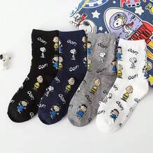SNOOPY 1/3/4/8双装卡通袜子，男女舒适柔软运动袜，四季皆宜，史努比创意卡通图案时尚百搭柔软舒适袜子 - 彩色 - 查看 5