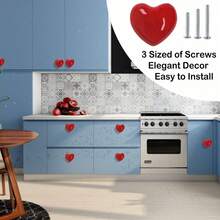 Kenop Laci Keramik Bentuk Hati untuk Lemari Pakaian, Gagang Tarik dengan 3 Ukuran Sekrup, Kenop Furnitur Dapur untuk Lemari Pakaian (Warna Merah) - Hati - View 2