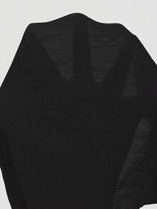 Kimono de una sola hilera de manga larga, de estilo informal, de unicolor para el verano - Negro - Ver 5
