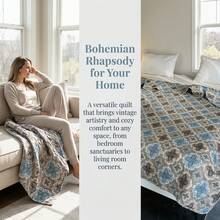 1pc Lightweight Floral Boho Style Ultrasonic Quilted Thin Blanket, Suitable For Summer, Skin-Friendly & Breathable, Versatile Design For Pets, RVs, Travel, Camping, Sofa, Office Chair, Bedroom, Easy Care Machine Washable, Great Summer Gift - Lanting Yamei - View 2