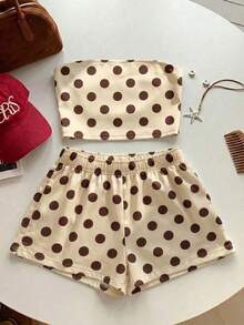 Conjunto de top bandeau corto con estampado floral y shorts casuales para vacaciones de mujer - Multicolor 14 - Ver 3