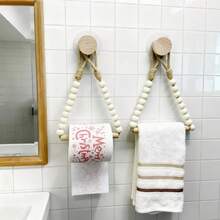 1pc Country Style Paperclip-Free Tissue Paper & Towel Rack - Made Of Wood Veneer With Jute Rope & Wooden Ball System, Suitable For Farmhouse Style Bathroom Accessories (Can Hold Roll Towels), And A Tissue Box. - A - View 3