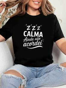 Camiseta Femenina Manga Corta Estilo Clásico Ligera Fresca Versátil Verano eñora Manga Corta Diseño Elegante Casual Ligera Uso Diario Verano - Negro - Ver 7