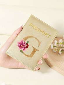 Floral Letter Print Passport Holder Wallet & Card Holder, Slim Travel Purse For Couple, Fits Cards & IDs, Lightweight Portable - Burgundy - View 130