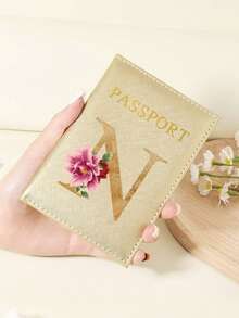 Floral Letter Print Passport Holder Wallet & Card Holder, Slim Travel Purse For Couple, Fits Cards & IDs, Lightweight Portable - Burgundy - View 111