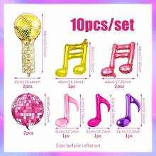 Set de 10 globos con tema musical, incluye globos con micrófono, bola de discoteca y notas musicales doradas/rosas/moradas de papel de aluminio, adecuado para decoración de fiesta de cumpleaños con tema de música K-pop, fiesta de cumpleaños de niños/niñas, fiesta de cumpleaños de adolescentes, decoración con tema de karaoke, fiesta de cumpleaños con tema de discoteca de los 80, baile de graduación con tema de noche estrellada, decoración para celebración de Año Nuevo - Multicolor - Ver 2