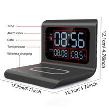 Wireless Charger Dock With Digital Alarm Clock, Fast Charging Station Compatible With IPhone 17/16/15/14/13/12, Compatible With Samsung Galaxy Phone, Desktop Charger Stand With Time, Date And Temperature - Black - View 9