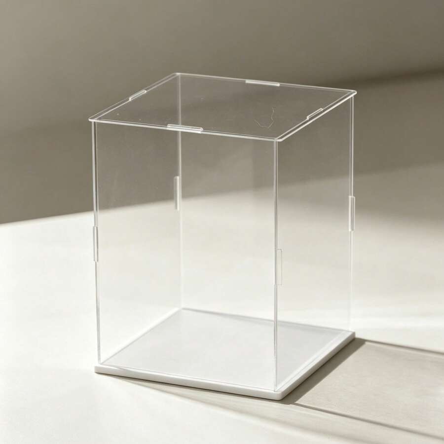 1pc Transparent Acrylic Display Case - Showcase Cabinet, White Base, Multiple Size Options, Dustproof Desktop Organizer Stand - Contemporary Style, Action Figure Plastic Material, Car Model, Collectibles, For Room, Store And Office Desk Storage