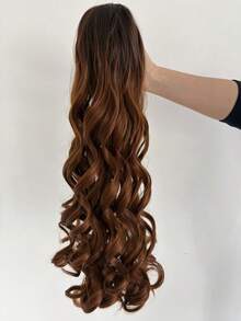WIGGAGA 24-Inch Ombre Brown/Ombre Gray Women Elegant Curly Ponytail Synthetic Hair Clip-On Hairpiece, Versatile Hair Accessory For Daily Use - Brown - View 3