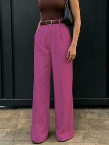 Pantalones anchos de cintura alta y ajuste delgado para mujer, estilo callejero bohemio, adecuados para uso casual, ir al trabajo y vacaciones en primavera/verano en color blanco - Rosa Fucsia 2 - Ver 3